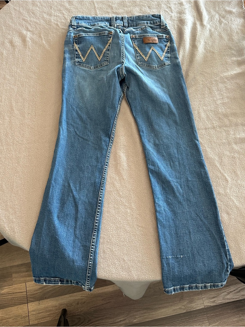Wrangler Women's Light Blue Wide Leg Jeans with Signature Back Stitching